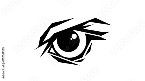 Close-up illustration of a stylized eye with sharp lines on a white background.
