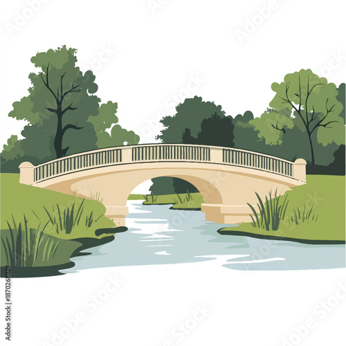 Picturesque park bridge over a calm river
