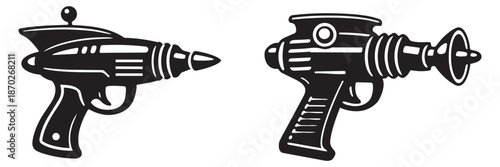 Retro ray gun set featuring two classic sci-fi blaster designs for space adventure concepts
