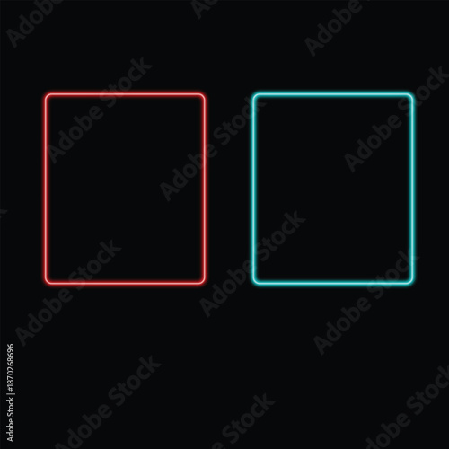 Set of  Neon Glowing Rectangular Frames on Black Background