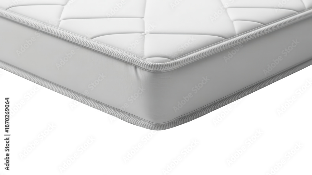 Fototapeta premium Detailed Close-up of Modern White Quilted Mattress Corner Product Shot with Stitching isolated PNG with Transparent Background