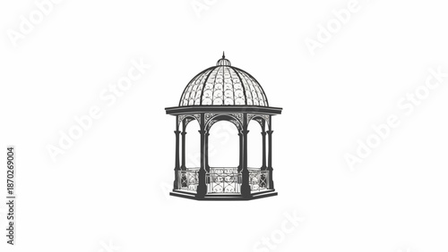 Elegant Ornate Gazebo Structure with Dome and Pillars.