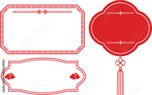 赤い中華風フレーム装飾素材セット
