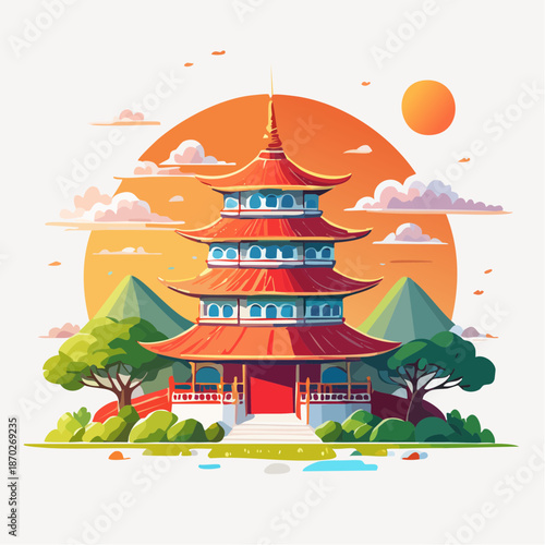 Asian Pagoda Temple Architecture Chinese Japanese Culture nyepi day.