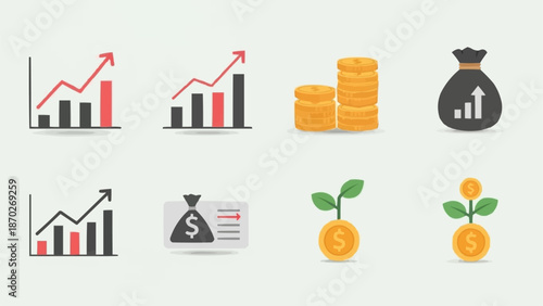 Financial Growth and Investment Icons Set.