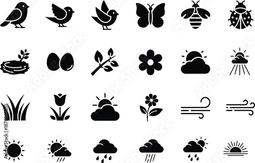 Collection of Spring Season Nature and Weather Icons.