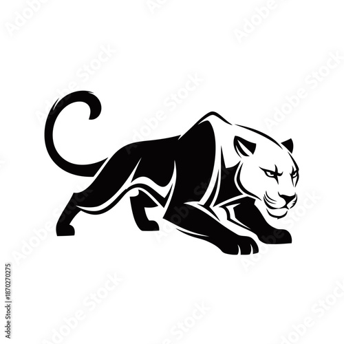 A stylized black panther in a stalking pose, with sharp lines and a fierce expression.