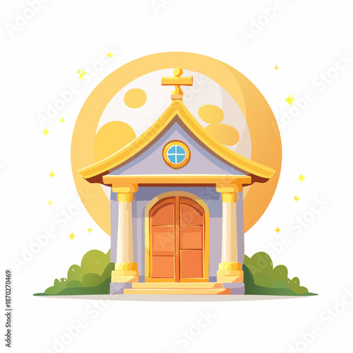 church building with cross and full moon nyepi day.