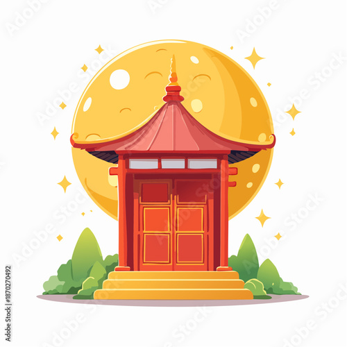 Asian temple gate with full moon and stars nyepi day.