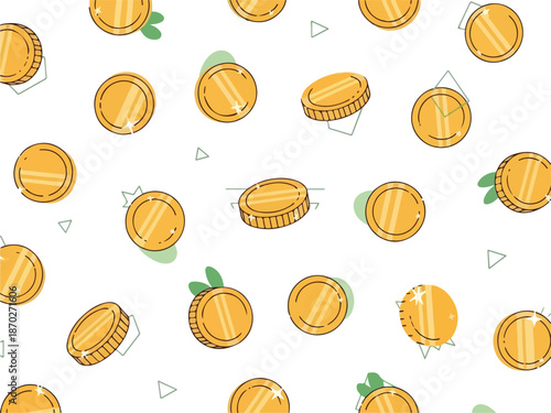 Illustration of Gold Coins Seamless Pattern of Shiny Currency on White Background
