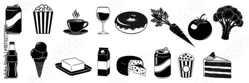  Modern Home Office Furniture and Digital Technology Silhouette Icons