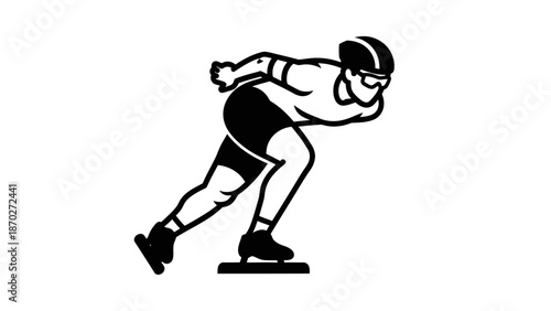 Man in a racing skateboard position.