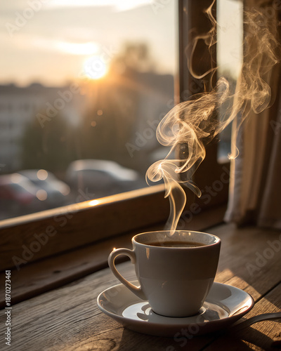 Wallpaper Mural Close-up of coffee steam in soft daylight, warm tones, quiet intimate morning moment Torontodigital.ca