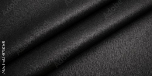 A dark black leather and fabric material texture features a rough natural pattern on a macro surface backdrop, creating a textured textile design suitable for a fashion clothing wallpaper or canvas