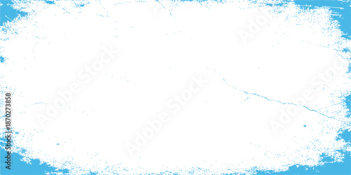 Abstract blue grunge background featuring a clean water splash and liquid ink drops within a textured art frame design
