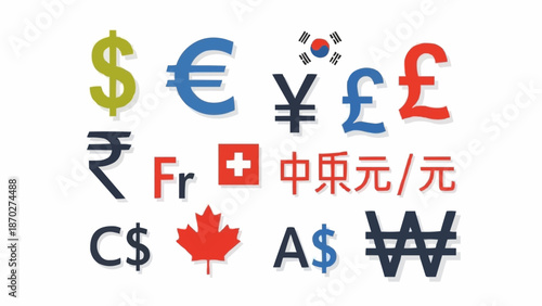 Various International Currency Symbols and Money Icons Collection.
