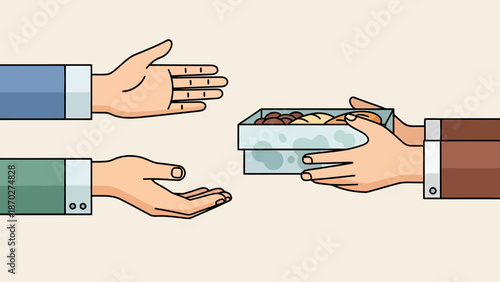 Handing Over a Box of Goodies Sharing and Receiving Concept