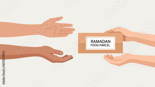 Generosity During Ramadan Handing Over a Food Parcel for Charity and Giving