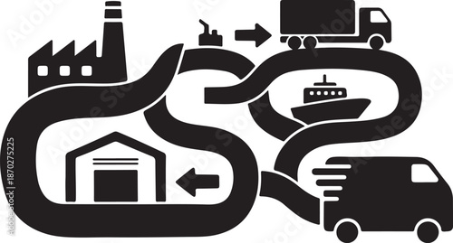 Supply Chain Logistics and Transportation Network Illustration