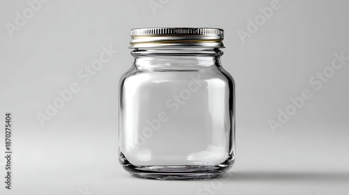 Empty Clear Glass Jar with Silver Cap / 銀色のキャップが付いた空の透明ガラス瓶