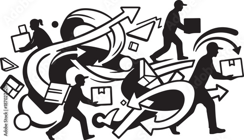 Business People Moving in Different Directions Quickly