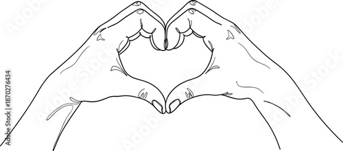 Hands forming heart shape line art illustration symbolizing love care unity compassion romance connection and minimalist emotional expression vector design