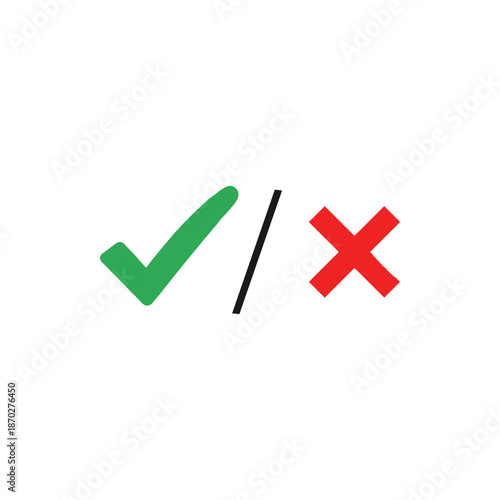 Clear visual guide for indicating correct or incorrect status, presenting a green tick mark for confirmation and a red cross for denial, ideal for user interfaces and feedback systems