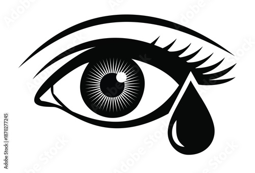 Human eye icon with a single teardrop for emotional wellness mental health awareness expressive art and grief counseling graphics