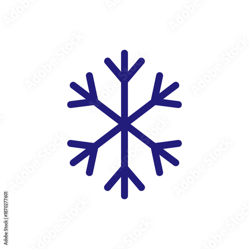 Stylized blue snowflake vector icon, a clear symbol for winter, cold temperatures, frosty conditions, ice, snow, and seasonal holiday themes, perfect for weather apps, decorations, and climate designs