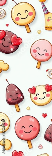 Hand-drawn sweet treats with cheerful faces, adding charm to any project,  dessert,  edible