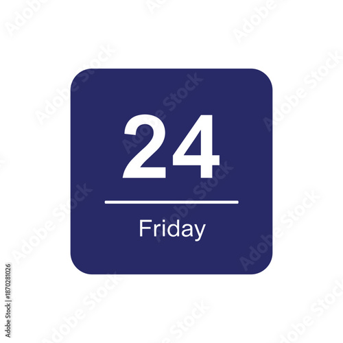 Modern digital calendar icon clearly showing the twenty-fourth day of the month, specifically designated as Friday. Ideal for user interfaces, event scheduling, and date tracking applications