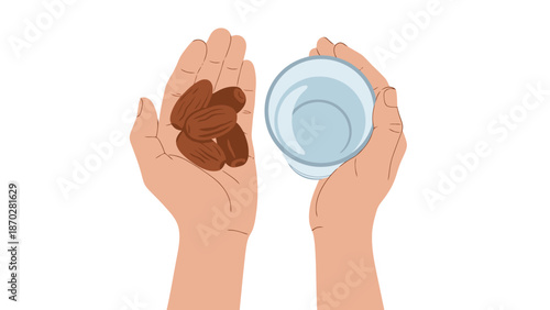 Hands Holding Dates and Glass of Water Iftar Meal Concept