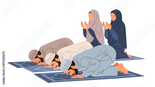 Muslims Praying Together on Prayer Mats Faith Community and Devotion