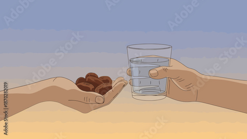 Sharing Nourishment Between Hands Dried Fruit and Water