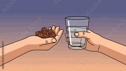 Hand Offering Dates and Water Iftar Meal Concept