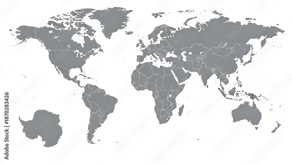 Fototapeta premium Gray world map with country borders on white background
