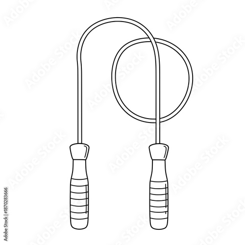 Drawn jump rope with handle, circular loop, and a vertical line in white backdrop
