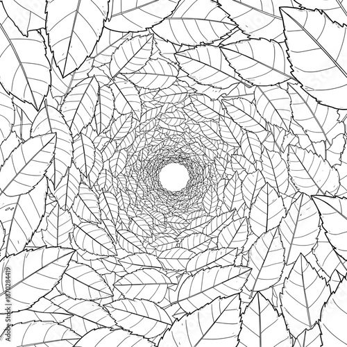 Leafy Swirl A tunnel of leaves create a spiral effect, perfect for coloring with unique outline