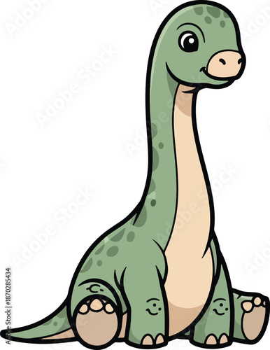 Cartoon illustration of a green longnecked dinosaur sitting down