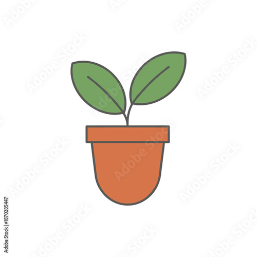 Minimalist vector illustration of a small green plant in a pot, symbolizing new life, growth, and nature. Ideal for gardening, eco-friendly, or botanical design concepts