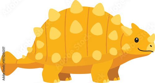 Cartoon illustration of a yellow armored dinosaur with spikes on white background