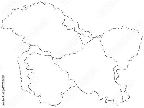 Blank Outline Map of Jammu and Kashmir Region High Detail District Borders and International Boundaries for Coloring or Infographic Design Transparent Vector Template for Educational and Business Use