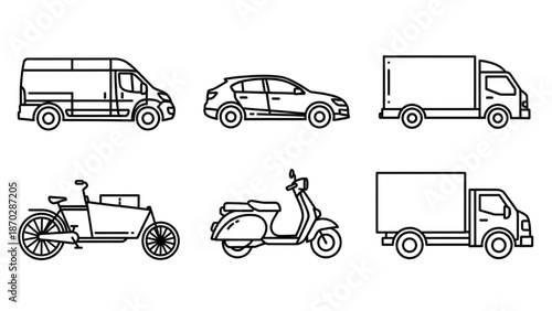 Collection of different types of vehicles, including cars, trucks, and motorcycles