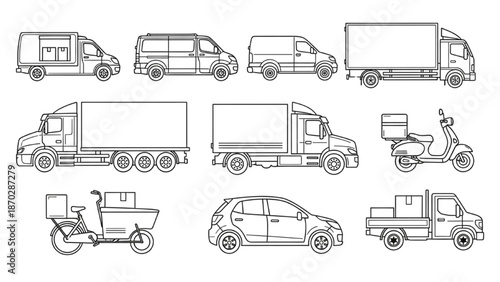 Various types of delivery vehicles and transportation icons