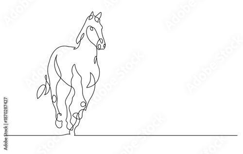 horse running single line drawing continuous minimalism decorative art copy space.  year of the horse greeting handdrawn sketch illustration
