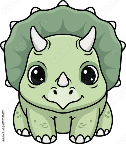 Cute cartoon baby Triceratops dinosaur illustration with large eyes and frill