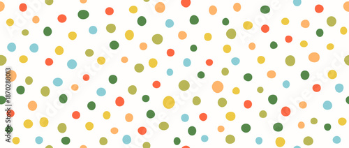 Cute birthday polka dot seamless pattern. Pastel repeated round random confetti background. Nice dotted wallpaper for Easter wrapping paper, birthday decoration design, kid bday nursery decor. Vector
