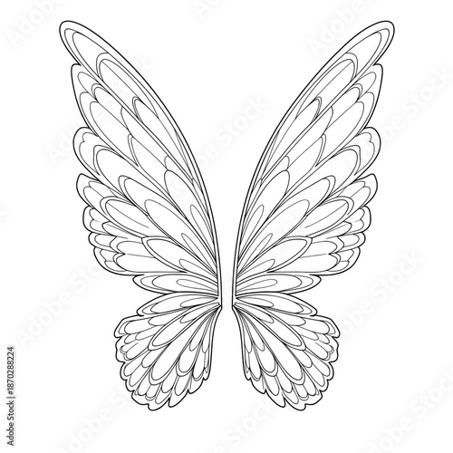 Winged Design Black outline of wings with elegant shape, filling the frame on white backdrop