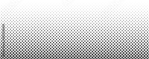 Fading diamond shape gradient pattern. Abstract rhombus gradation background. Back and white rhomb halftone wallpaper for graphic design, poster, medical banner. Vector vertical transition pattern bg