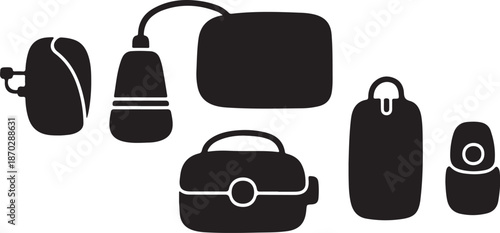Collection of black travel bags and luggage icons